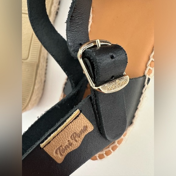 Toni Pons Women's Emma Espadrille Wedge Sandal 38, Black Leather - Picture 7 of 8